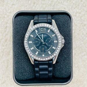 Black Fossil Women watch with box